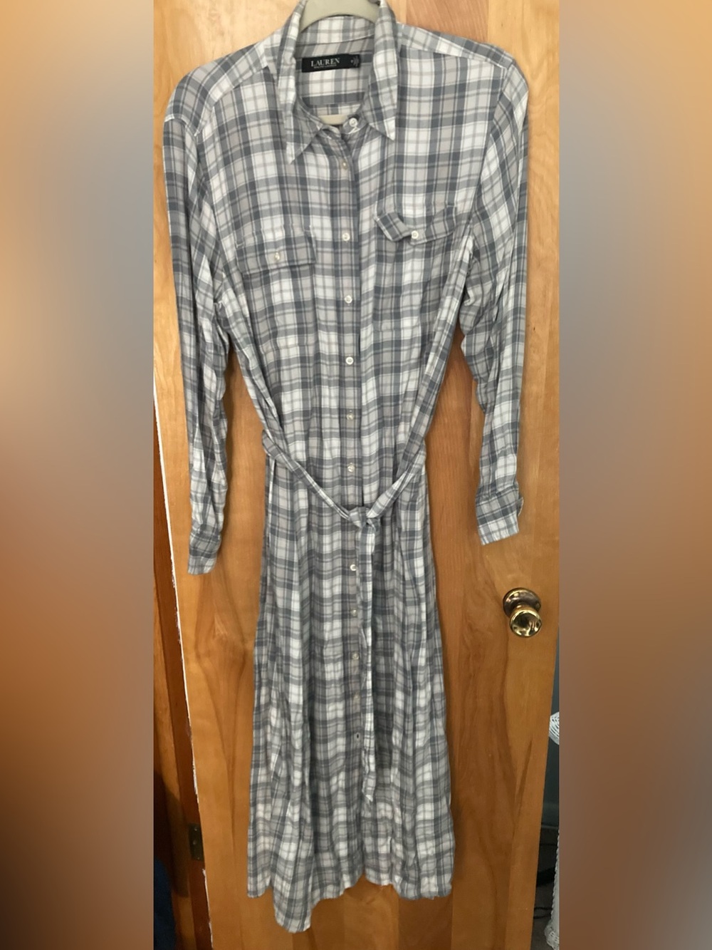 Ralph Lauren Gray and White Plaid Maxi Shirt Dress